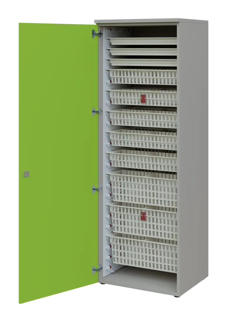 EUROMEDICA D - 66 ABS skříň léková boxová, 1-dveřová, levá, 1950x660x535, korpus šedý, dvířka jarní
